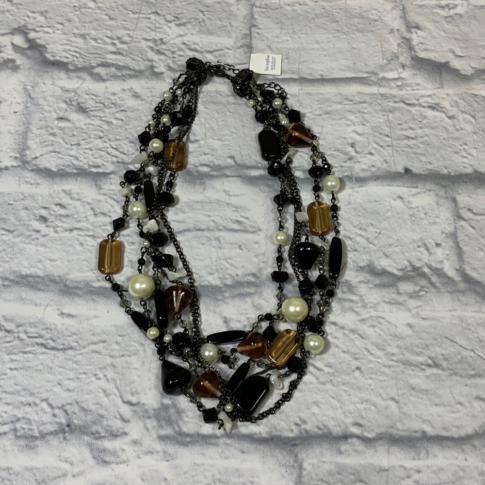 Lia Sophia Layered Beaded Necklace Brown black Pearl New NWT